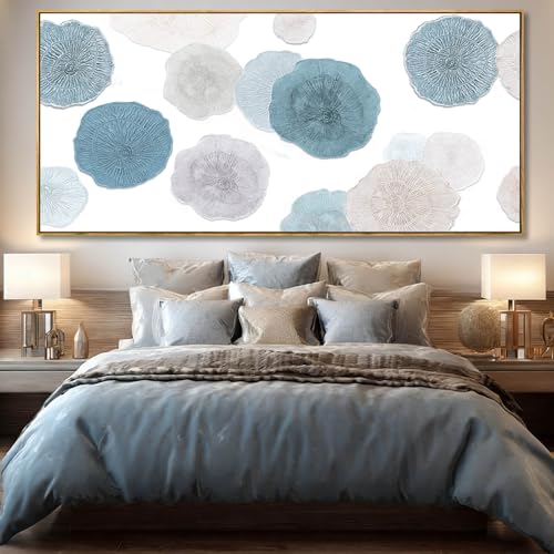 Image of VAYIMDH Blue Hand Painted Wall Art Abstract Canvas Paintings Contemporary Wall Decorations 40 inchx86 inch Bedroom Artwork Pictures for Dining Room