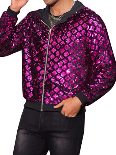 Image of Lars Amadeus Argyle Sequins Jackets for Men's Long Sleeves Metallic Shiny Hooded Disco Jacket