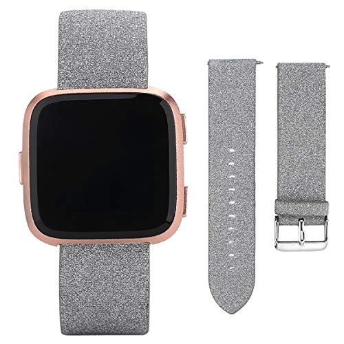 Moonooda Sparkle Watch Band Compatible for Fitbit Versa(1,2) / Versa Lite Edition / Versa SE, Bling Glitter Smart Watch Strap Replace Wristband for Women and Men Watch Accessories, Silver