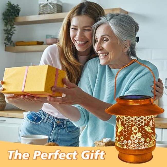 Hummingbird Solar Lanterns Outdoor Garden Decor, Sunflower Gifts for Women Mom Grandma Birthday Hanging Metal Solar Lights Waterproof Decoration for Garden Yard Lawn Patio
