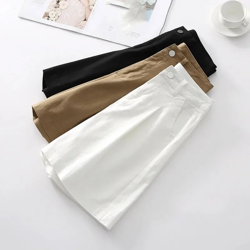 Pantalones cortos de pierna ancha para mujer, color blanco 1, caqui, L