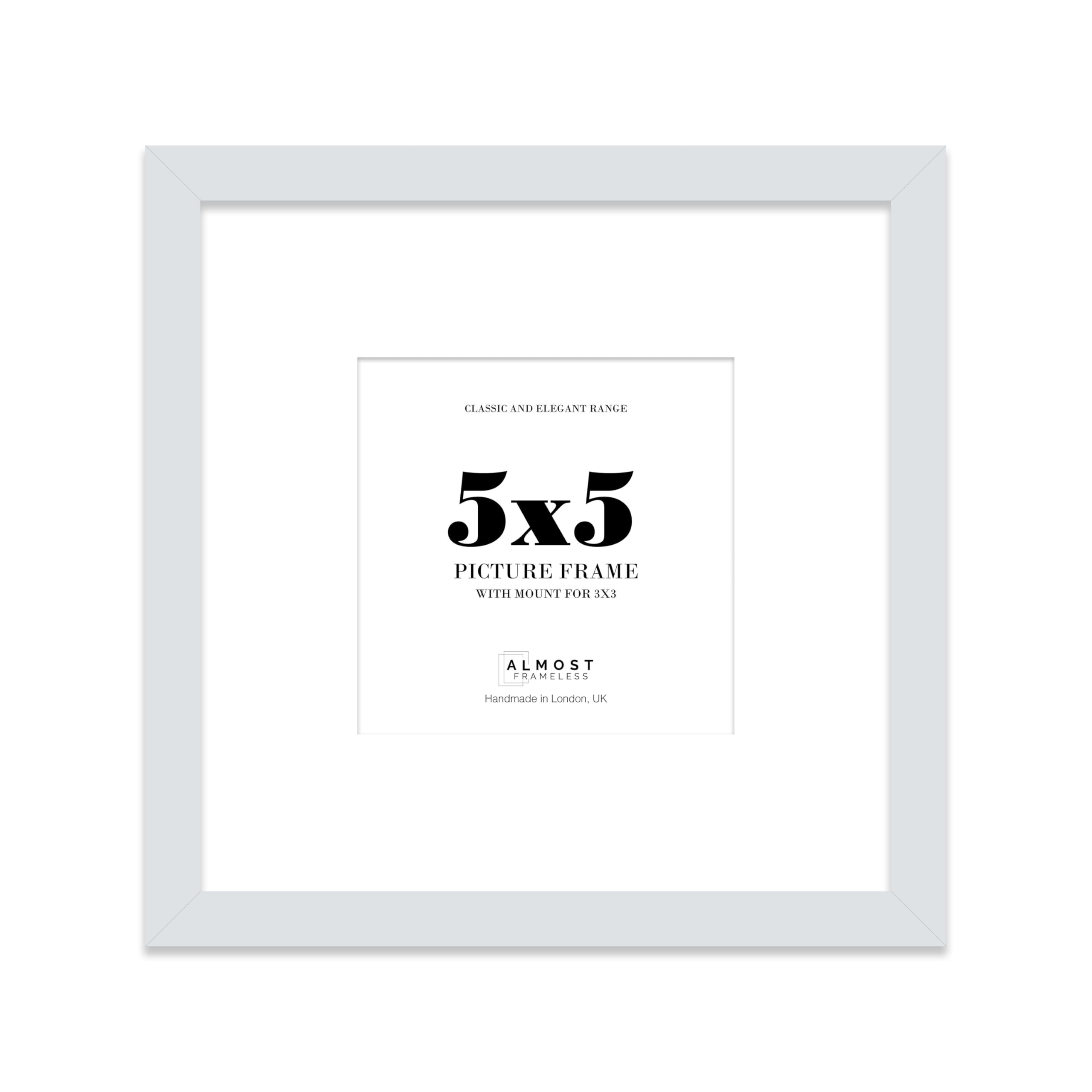 5x5 Light Grey Picture Frame with Mount for 3x3 Photos, Prints - Modern Square Wall Frame, 1 Pack