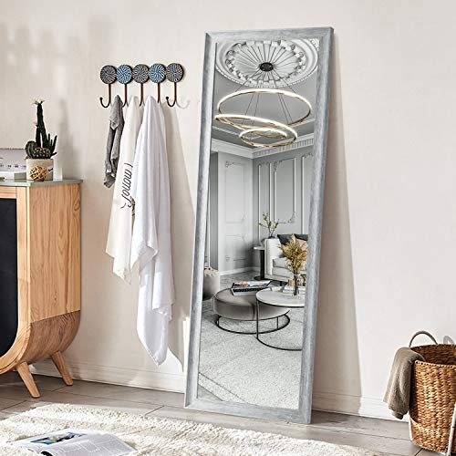 Image of NeuType Full Length Gray Polystyrene Frame Hanging Floor Mirror with Standing Holder Bedroom /Locker Room