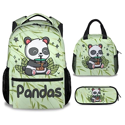 COOPASIA Panda Backpack with Lunch Box And Pencil Case 16 Inch Panda Theme Bookbag with Adjustable Straps Durable Lightweight Large Capacity School Backpack for Girls Women