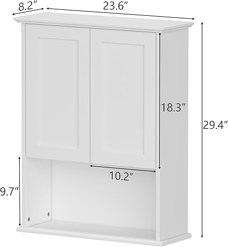 Miniatura 2 de Gabinete de almacenamiento sobre el inodoro, armario de almacenamiento de pared de baño de 24 x 30 pulgadas con 2 puertas y estantes ajustables,