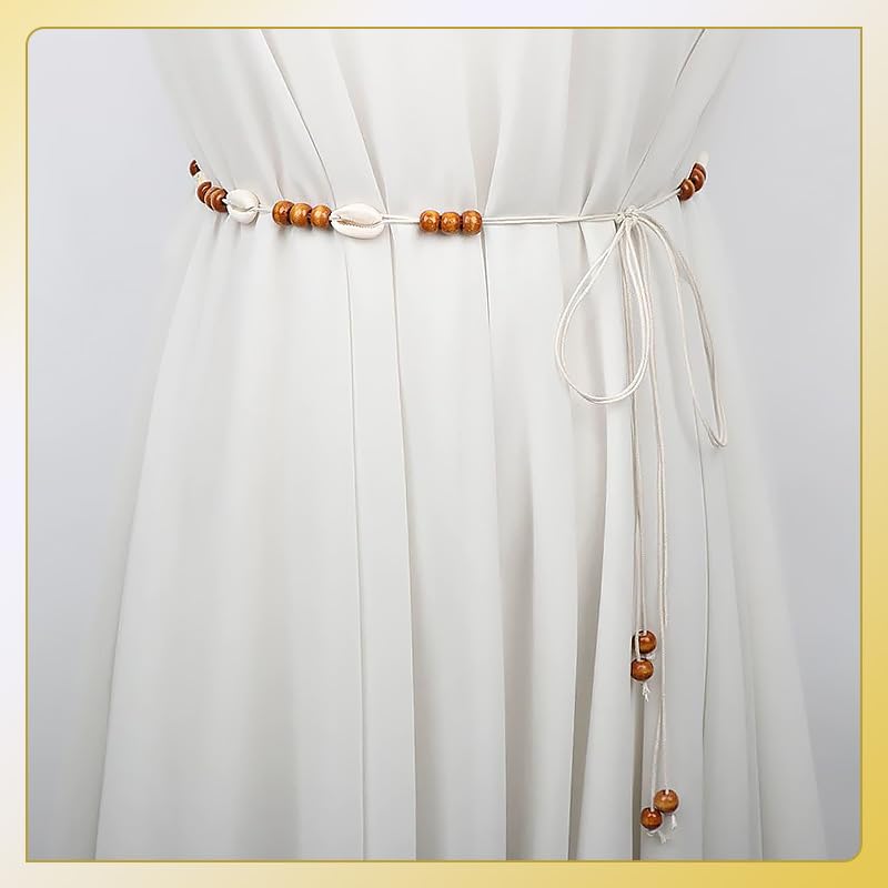 Womens Boho Macrame Belt for Dress Bohemian Style Rope Tassel Braided Waist Belt with Wooden Beads Shell Charm for Stylish Festival Casual Beach Accessories4