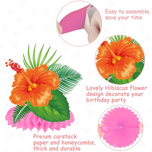Image of Hawaiian Hibiscus Flowers Honeycomb Centerpieces 12PCS Luau Party Table Decoration Tropical Aloha Table Centerpieces Hawaii Party Decor for Tables Summer Holiday Party Supplies