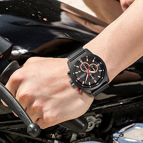 Image of FANMIS Mens Sport Military Analog Quartz Watch Chronograph Classic Casual Business Dress Waterproof Watch Multifunctional Wristwatch with Leather Strap