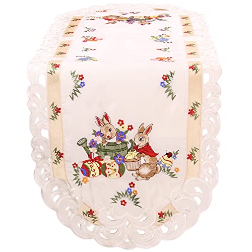 Stickerei Sonnenblumen Tischläufer, auf Ecru - Crème Satin Optik Polyester Grundfarbe, ca. 40x110 cm Oval Cover