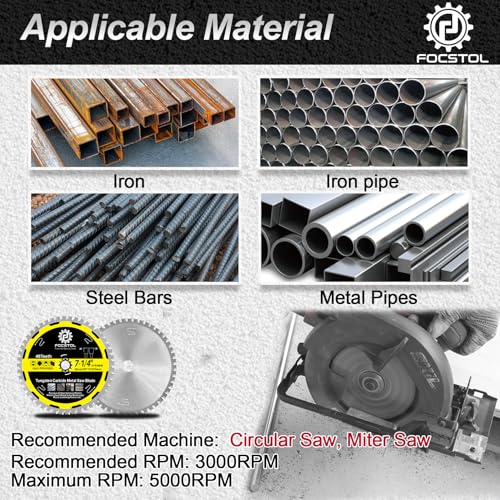 Image of 7-1 /4 Inch Metal Cutting Circular Saw Blade - FOCSTOL 5pcs Tungsten Carbide Tipped Saw Blade 48T for Iron Ferrous Metals Steel Pipe Arbor 5 /8 Inch