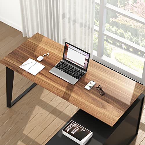 Image of Homsee Home Office Computer Desk Corner Desk with 3 Drawers, 2 Shelves & 2 Doors, 55 Inch Large L-Shaped Study Writing Table with Storage Cabinet, Black & Brown (54.3 inchL x 40.9 inchW x 29.1 inchH)