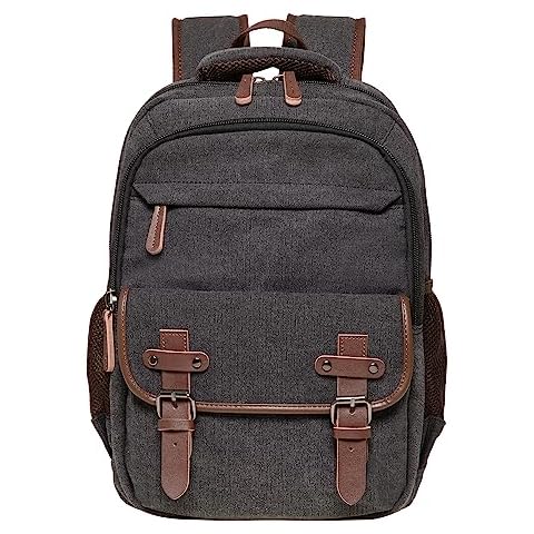 KAUKKO Vintage Canvas Backpack-Large Capacity, Multi-Functional Durable Outdoor Rucksack S28-BLACK, 24.3L Cover