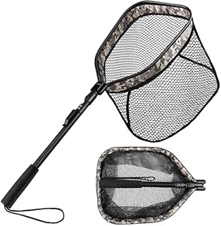 PLUSINNO Floating Fishing Net for Kayak, Steelhead, Salmon, Bass, Trout, boat Fishing, Rubber Coated Landing Net for Easy Catch & Release, Foldable Telescopic Fishing Net for Freshwater or Saltwater-C