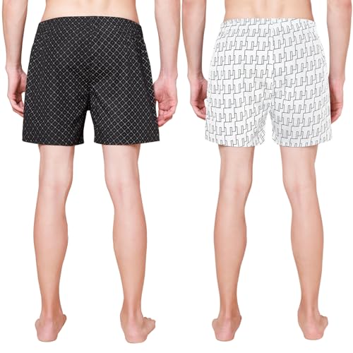 Image of Urban Scottish Men's Pack of 2 Cotton Printed Boxers with Side Pockets