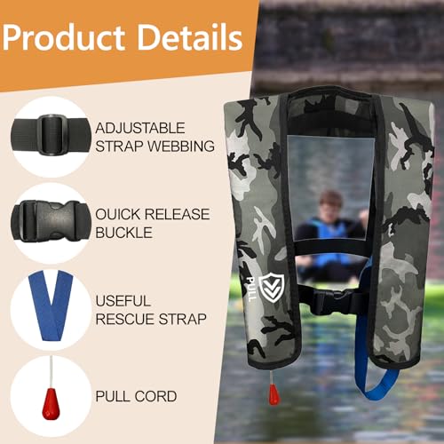 Image of Manual Inflatable Life Jacket for Adults| Supports up to 330 lbs