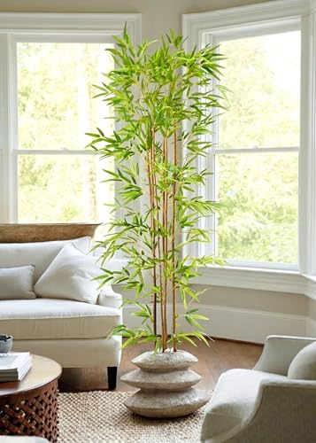 Image of Artificial Single Bamboo Plant Stem, Realistic Faux Bamboo Stick with Natural Leaves, Decorative Indoor Greenery for Home, Office, Hotels, DIY Arrangements & Interior Decoration