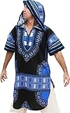 RaanPahMuang African Dashiki Long Urban Warlock Jacket Hood Hoody Fashion, XX-Large, Black Bright Blue