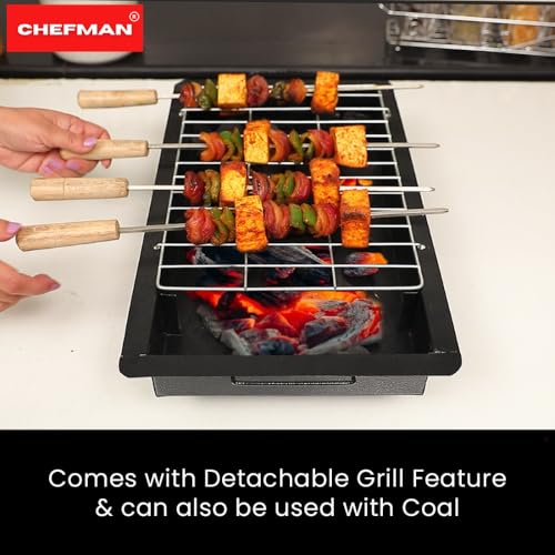 Image of Chefman 2-in-1 Barbeque Grill | 2000W Detachable Stainless Steel Heating | Dual Use for Electric & Charcoal Grilling | 4 Skewers & 1 Grill | High-Performance Indoor & Outdoor Cooking | Patent Design
