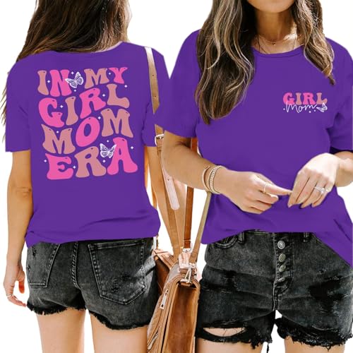 Image of Mama Shirts for Women in My Girl Mom Era Shirt Funny Letter Printed Graphic Tees Casual Tops
