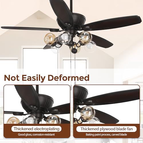 52 Inch Ceiling Fan with Light with 3 Speed, 3 Color LED Light, Quiet Reversible DC Motor(Warm in Winter, Cool in Summer), 5 ABS Blades, Bronze Finish, Ceiling Fan for Indoor Farmhouse Patio Bedroom — view 4