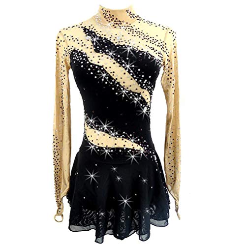 YunNR Justaucorps de Gymnastique Rythmique Extensible pour Fille/Femme Vêtements de Patinage sur Glace Respirant Manche Longue Jaune Robe de Patinage Artistique de Compétition Professionnelle,XXXL Cover