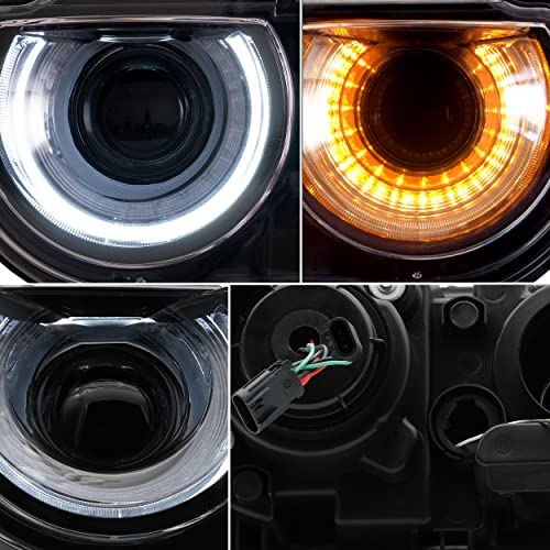 Vland Headlights Assembly Fit For Dodge Challenger 2008-2014 3Rd Gen Coupe W/Dual Beam Lens Drl, Led Front Light With Sequential Indicator Halo, Plug-N-Play Headlamp #TOP2