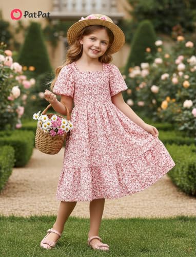 Image of PATPAT Family Matching Outfits Mommy and Me Dresses Floral Dress & T-Shirts | Mommy and Me Easter Dresses, Puff Sleeve Floral Sundress, Cotton Blend T-shirts, Couples Party Wedding Vacation Outfits