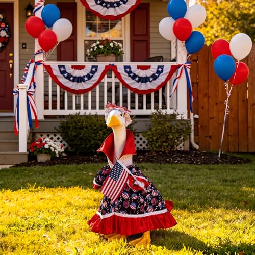 Outus 4th of July Goose Outfits 23 250th Anniversary Patriotic Porch Goose Outfits with Mini American Flag Hat Independence Day Geese Clothes for 250th Anniversary Outdoor Yard Decor