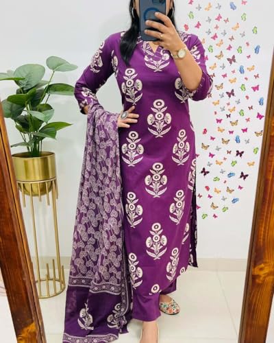 Image of Rangnavi Women's Floral Printed Stright Kurta with Pant & Dupatta Set | Kurta set