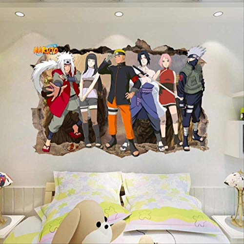 Sticker Mural, Enfants Bricolage Cadeau Naruto Amine Percée 3D Enfants Chambre Stickers Muraux Décor Vinyle Autocollant Affiche Murale Amovible ， 60X90 Cm