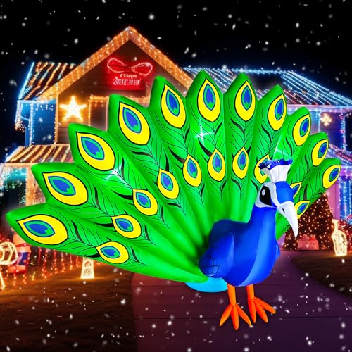 SEASONBLOW 7 Ft Long Christmas Inflatable Peacock Decorations, LED Light Christmas Inflatable Tail Spread Peacock for Xmas Lawn Yard Garden Home Indoor Outdoor