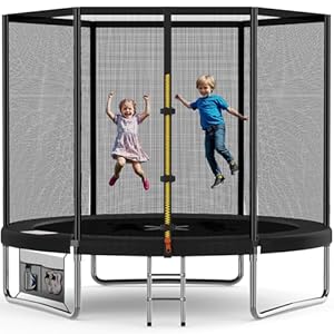 Devoko Trampolin Outdoor Ø 183/228/305/366/427 cm Indoor Trampolin Kinder Gartentrampoline, Komplettset mit Schuhnetz, Leiter, Randabdeckung, Sicherheitsnetz, Belastbarkeit 50 kg (Schwarz)