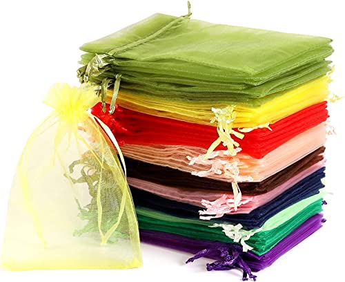 MEISO 100 Pièces Sachet Organza, Sachets Pochettes Cadeau en Organza avec Rubans Pour les cadeaux de Noël, Bijoux, dragée bonbonnière cadeau faveur fêtes de mariage (10x15cm) Cover