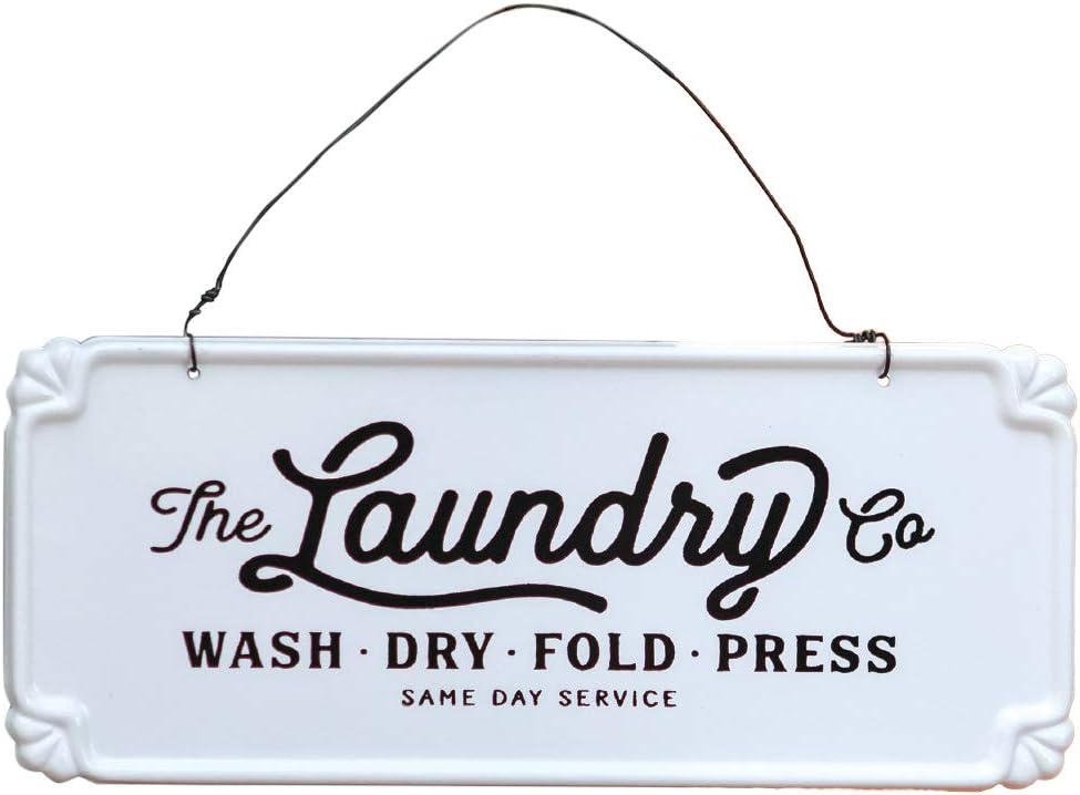 Laundry Co. Small Hanging Vintage Farmhouse Metal Sign for Laundry Room Decor