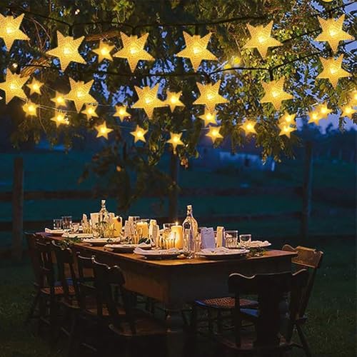 Image of CBK 80 Twinkle Star LED Fairy String Solar Light Silicon LED Bulbs 10 Meter Waterproof 8 Mode Outdoor /Indoor Waterproof Solar Powered Led String Light,Decorations for Garden Yard Balcony(Warm Yellow)