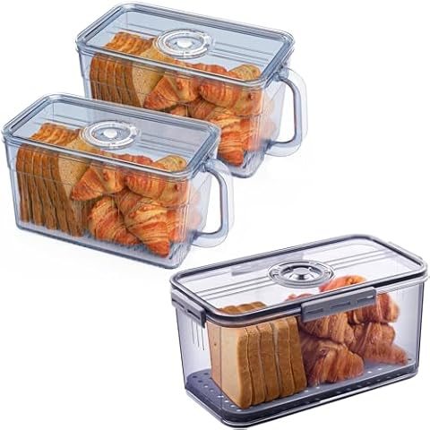 Gifhomfix 3 PCS Bread Box for Homemade Bread Airtight Bread Boxes for Kitchen Counter, Time Recording Bread Storage Container with Handle Grey Cover