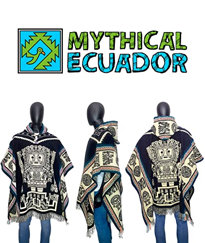 MYTHICAL ECUADOR Alpaca Poncho Men Ponchos Adult Fair Trade Ponchos Interactive Garment by Mythical Ecuador Artisan Crafted men's poncho (Blue Wiracocha) 8 MYTHICAL ECUADOR Alpaca Poncho Men Ponchos Adult Fair Trade Ponchos Interactive Garment by Mythical Ecuador Artisan Crafted men's poncho (Blue Wiracocha)