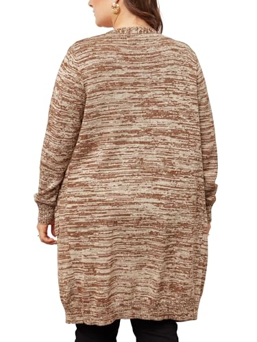 Image of Agnes Orinda Plus Size Sweater Cardigan for Women Contrast Color Open Front Long Sleeve with Pockets Cardigans Sweater Coat