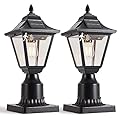 DARIISI Solar Post Light Fixtures 2 Pack, Motion Sensor Solar Lamp Post Lights with Pier Mount Base, Outdoor Waterproof Post Lantern, Black Outdoor Solar Lights for Yard Garden Pathway