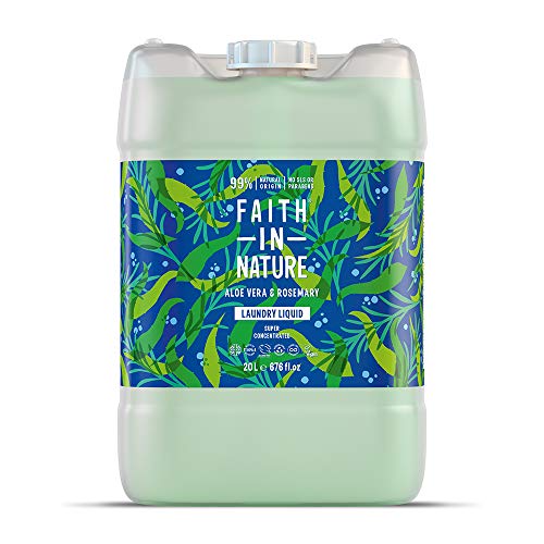 FAITH IN NATURE Origen natural, súper concentrado, líquido para lavandería con aloe vera y aceite de romero, vegano, libre de crueldad, parabenos, fosfatos y SLS, paquete de recarga de 20 l