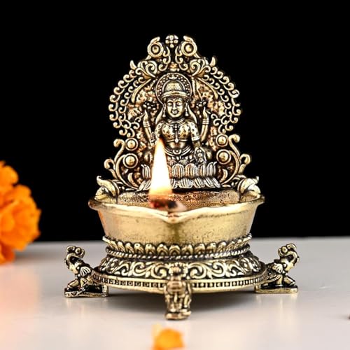 Religious Brass Diya for Puja | 3" Laxmi Design Arti Deepak Deepam Oil Lamp for Worship and Festivities | Perfect for Pooja Rituals (Weight - 100gm)