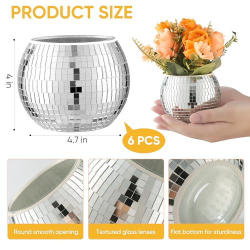 Image of 6 Pcs Disco Ball Vase Disco Ball Planter for Centerpieces Disco Ball Decor Flower Vase with Silver Mirror Glass for Wedding, Birthday, Party (4 inch X 4.7 inch)