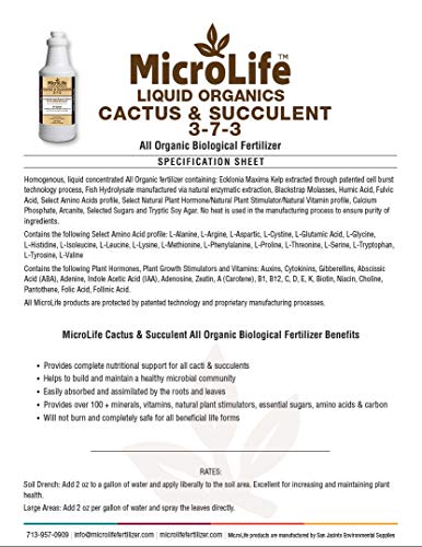 MicroLife Cactus & Succulent Fertilizante Líquido Orgánico 1 Qt miniatura 3