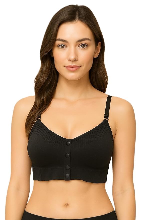 Image of Women's Maternity Nursing Bra, Front Open with Button Closure, Wirefree Padded, Seamless Inner, with Tube Bra,Pack of 1 (Free Size 30,32,34)