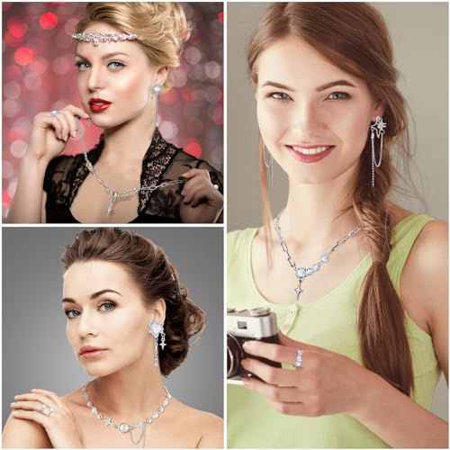 Tondiamo 12 Pcs Y2k Necklace Jewelry Set Y2k Star Moonstone Accessories Irregular Pendant Earrings Dangling Silver Rings Aesthetic Crystal Jewelry Gifts Indie Punk Rings Adjustable for Women3