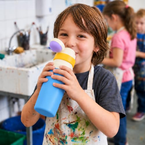 Image of HomeCloud 500ML Stainless Steel Water Bottle for Kids - Double Wall Vacuum Insulated, Leakproof Straw Lid, BPA-Free Reusable Flask with Dual Drinking Spout for School, Travel & Sports (Blue Yellow)