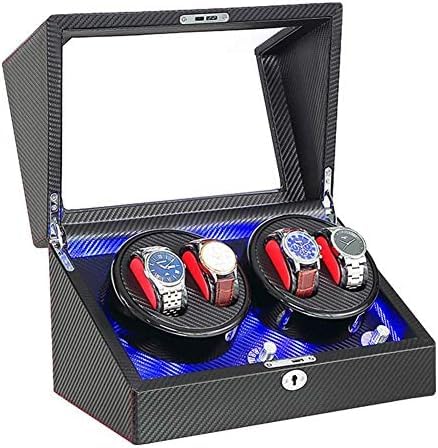 FENOKD Mechanical Watch Shaker Watch Winder Automatic 4 Built-in LED Light Fiber Leather AC Adapter and Battery Powered Quiet Motor