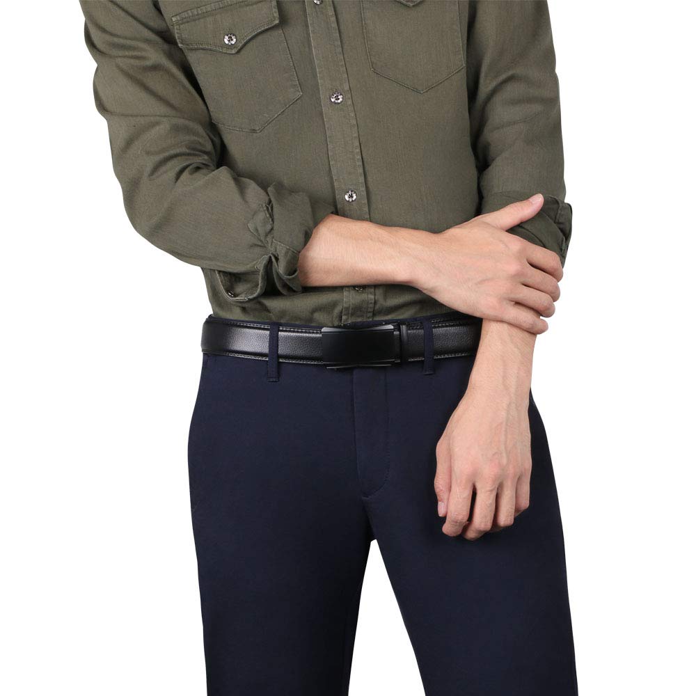 flintronic ® Cintura da Uomo in Pelle con Fibbia Automatica, Moda Cintura a Cricchetto 3.5cm * 130cm, con Portachiavi e Confezione Regalo