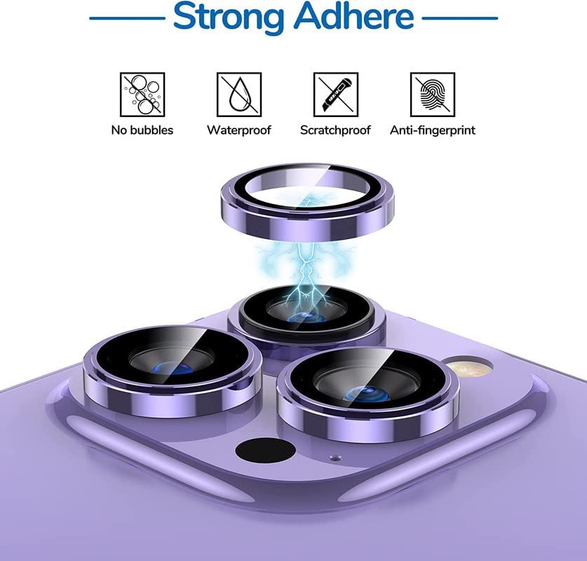 Image of Tempered Glass For iPhone 14 / For iPhone 14 Plus Camera Lens Screen Protector 9H Hardness HD Full Coverage Camera Metal Ring Protecter-(2 Pack, Purple)