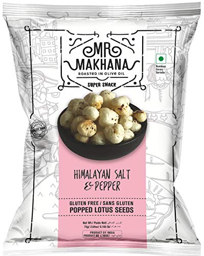 TAJ Gourmet Foods Mr Makhana Himalayan Salt & Pepper 75g I Gluten-free I MSG Free I Healthy Snacks I Roasted in Olive Oil I Zero Trans Fat I Rich Calcium I Roasted Makhana & Foxnuts